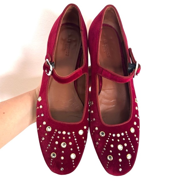 Le Monde Beryl Red Velvet Ballet Mary Jane Shoes with sunburst crystal EU 41 - Picture 4 of 12